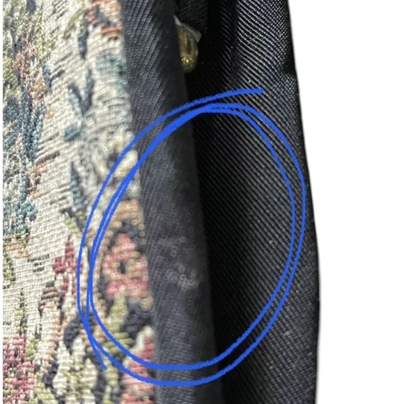 Vintage Tapestry Handbag Double Black Satin Handles Attached Satin Change Purse - Picture 11 of 11